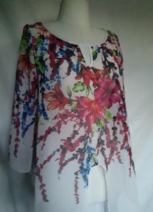 Женская яркая шифоновая блуза, блузка, топ, мелкий цветок, гавайка.5 фото