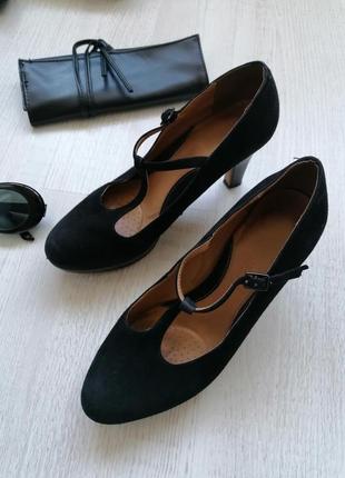 Чёрные 👠замшевые лодочки clarks 🌹туфли мэри джейн