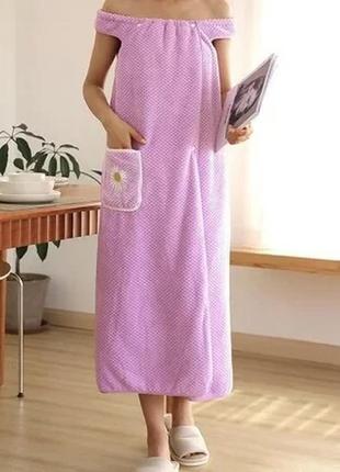 Полотенце халат женский флисовый фиолетовый