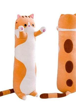 Плюшевый кот-обнимашка батон, рыжий, 70 см
