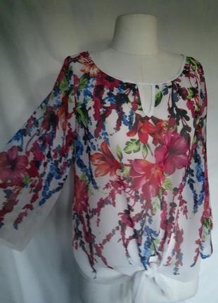 Женская яркая шифоновая блуза, блузка, топ, мелкий цветок, гавайка.8 фото