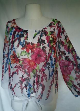 Женская яркая шифоновая блуза, блузка, топ, мелкий цветок, гавайка.10 фото
