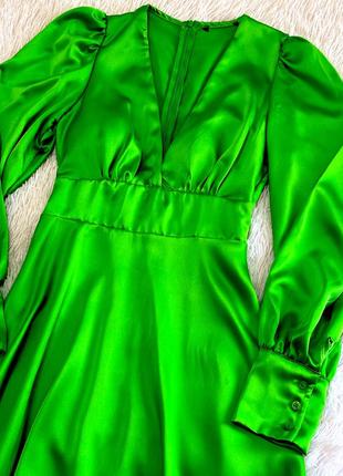 Яркое сатиновое платье mos mosh салатового цвета6 фото