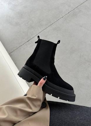 Стильные топовые черные женские зимние ботинки челси короткие, замшевые с мехом,натуральная замша на зиму3 фото