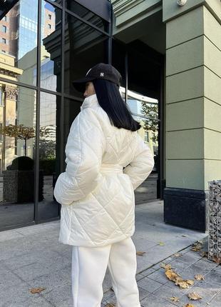 Зимняя куртка, женская зимняя куртка, куртка оверсайз, стеганая курица, куртка с поясом5 фото