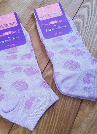 Шкарпетки укорочені бузкові квіти, розмір 23 / 35-37р.
