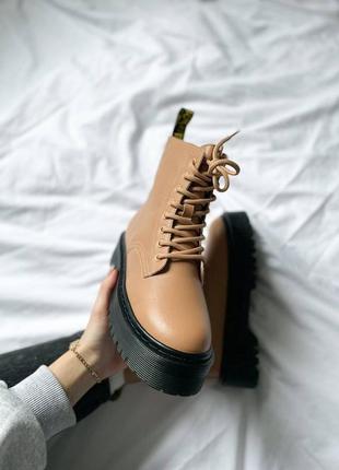 Ботинки со сниженной женские зимние dr.martens jadon black/beige premium ""мех" на меху коричневые