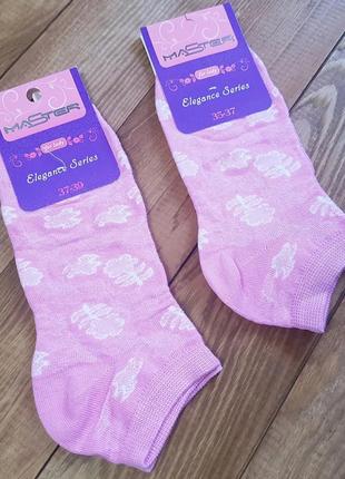 Носки укороченные розовые "цветы", размер 23 / 35-37р.1 фото