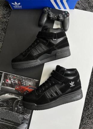 Шикарные мужские кроссовки "adidas forum 84 high black suede  fur winter"
