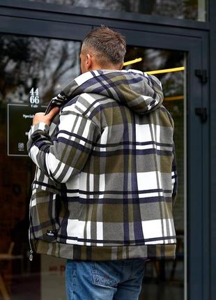Чоловіча зимова флісова куртка на овчині картата3 фото