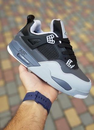 Теплі зимові шкіряні кросівки на хутрі nike jordan 4 retro сірі жіночі кросівки найк джордан ретро