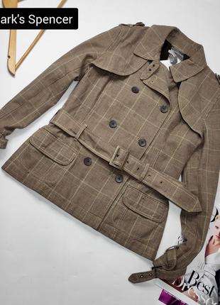 Тренч жіночий короткий пальто двубортне коричневого кольору в клітинку від бренду marks spencer 12