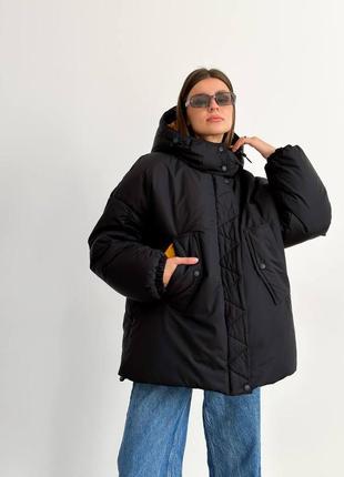 Бомбер с яркой подкладкой, женская куртка,зимняя куртка, теплая куртка, бомбер оверсайз с капюшоном5 фото