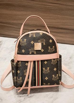 Стильный женский мини-рюкзак черно-розовый