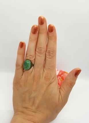 🦝🍀 кольцо в винтажном стиле натуральный камень бирюзово-зеленый агат р.187 фото