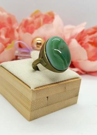 🦝🍀 кольцо в винтажном стиле натуральный камень бирюзово-зеленый агат р.185 фото