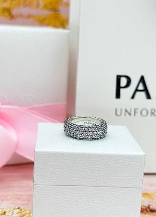 Срібна каблучка «три ряди паве» пандора 192634c01