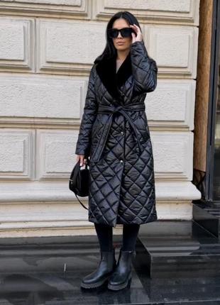 Пальто жіноче зимове стьобане, тепле, бренд, чорне3 фото