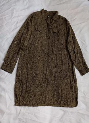 Платье рубашка вискоза хаки леопард