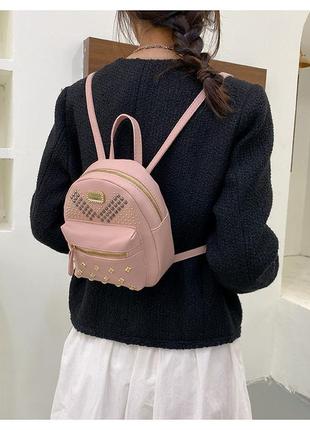 Стильный женский мини-рюкзак розовый4 фото