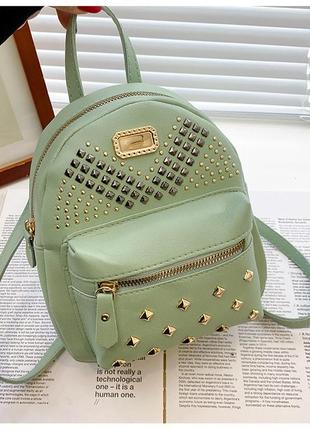 Зеленый кожаный стильный женский мини-рюкзак