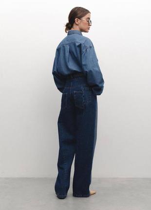 Джинси з подвійним поясом і контрастними вставками, прямі джинси, джинси труби.3 фото