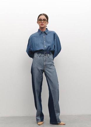 Джинси з подвійним поясом і контрастними вставками, прямі джинси, джинси труби.5 фото
