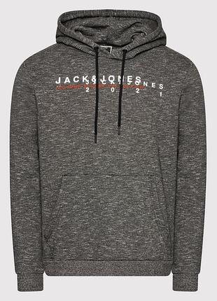 Худи в сером цвете на флисе оверсайз/унисекс jack&amp;jones