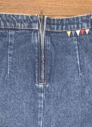 Крутая джинсовая мини юбка в винтажном стиле с вышивкой и нашивками на молнии xc/c4 фото