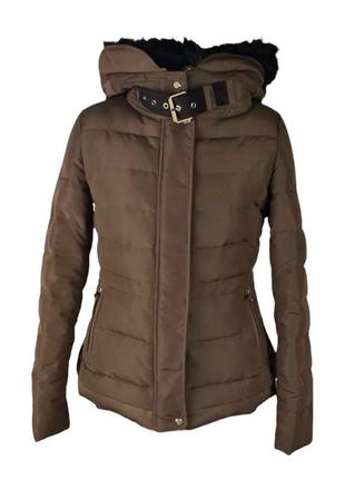 Пуховик куртка zara s/m з капюшоном та хутром легкий пуховик