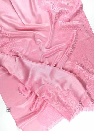 Роскошный палантин шелк шерсть шарф тканый узор жаккард гобелен пейсли розовый5 фото