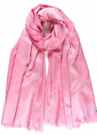 Роскошный палантин шелк шерсть шарф тканый узор жаккард гобелен пейсли розовый2 фото