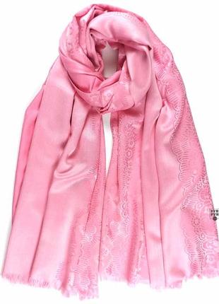 Роскошный палантин шелк шерсть шарф тканый узор жаккард гобелен пейсли розовый1 фото