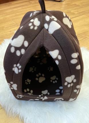 М'який будиночок для собак та кішок pet hut коричневий 35*35*40 см8 фото