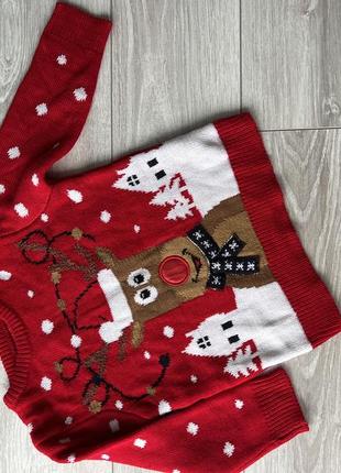 Новогодний свитер с оленем 2-3р новогодний джемпер с новристым принтом 2-3р3 фото