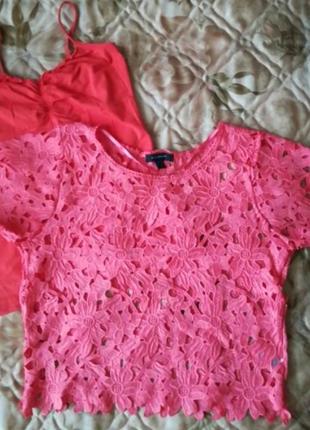 Нарядная ажурная блузка, блуза, футболка фирмы atmosphere + майка к ней под низ. 🌹