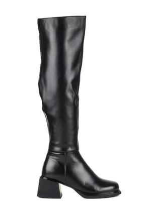 Ботфорты женские кожаные зимние, высокие сапоги, на меху, на среднем стойком каблуке 1730ц1 фото