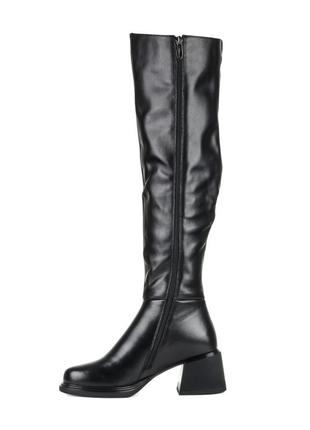 Ботфорты женские кожаные зимние, высокие сапоги, на меху, на среднем стойком каблуке 1730ц3 фото