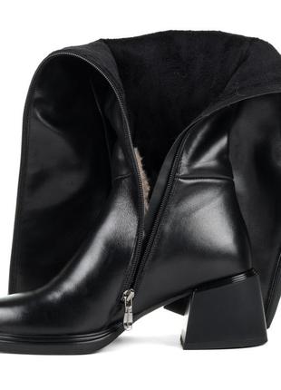 Ботфорты женские кожаные зимние, высокие сапоги, на меху, на среднем стойком каблуке 1730ц6 фото