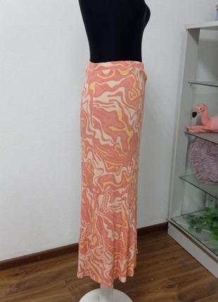 Стильная юбка-миди, трапеция в рубчик с распоркой, мраморный принт2 фото