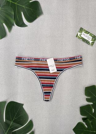 Яркие хлопковые трусики-стринги в рубчик, finetoo