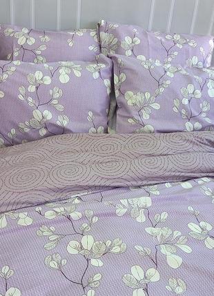 Постільна білизна фіолетові квіточки сатин4 фото