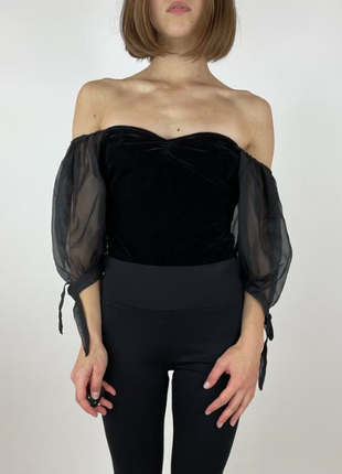 Zara велюровый боди с прозрачными рукавами2 фото