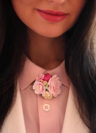 Заколка/брошка с цветами из полимерной глины "магия весны"
