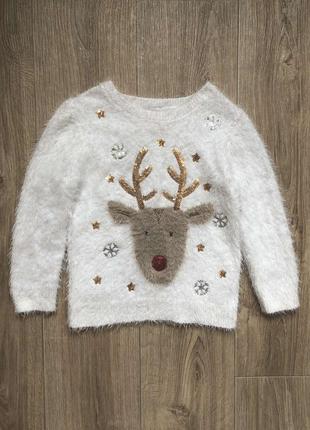 Свитер новогодний с оленем 1,6-2 года f&f