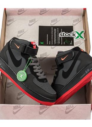 Nike air force 1 mid 07 black red | кроси