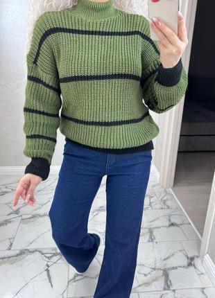 Шикарный шерстяной свитер в полоску3 фото