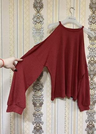 Легкий светр з відкритими плечима, кофта, красный свитер