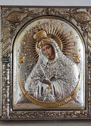 Греческая икона silver axion божья мать остробрамская в серебре и золоте (ep512-067xm/p) 9*8 см1 фото