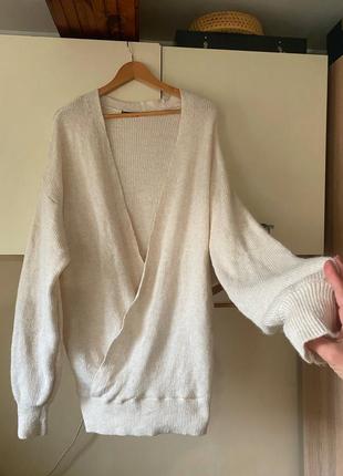 Свитер белый, свитер теплый, свитер с объемным рукавом, стильный свитер белый